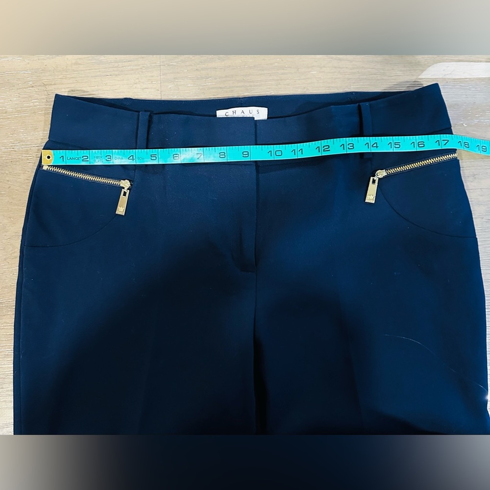 Chaus Navy Blue Pants with Gold Zipper Accents